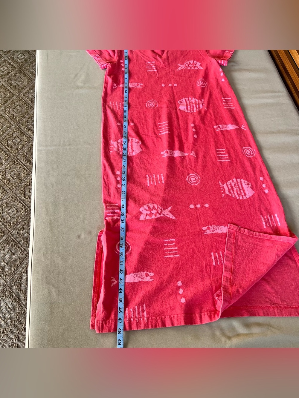 M. Mac Coral/Hot Pink Fish Cotton T-Shirt Maxi Dress Beachy Coastal | Size M - Picture 6 of 7